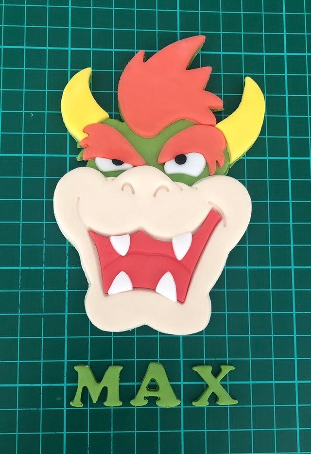 Edible sugar Bowser Super Mario personalised cake topper, name & age set for birthday cake handmade