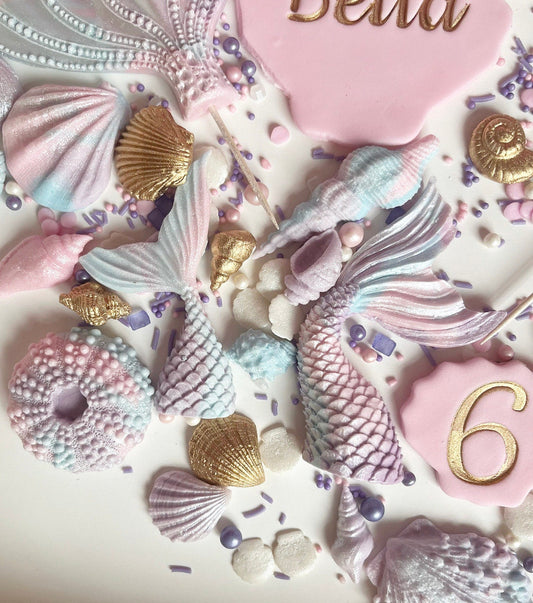 Mega large edible sugar rainbow mermaid themed cake topper set personalised with name and age