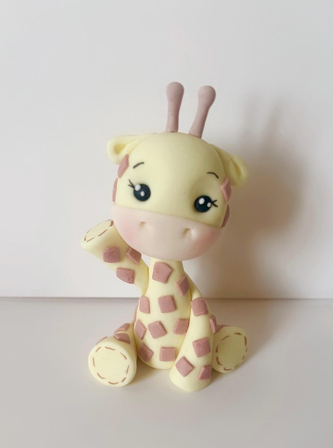Handmade edible baby giraffe sugarcraft cake decoration topper jungle animal theme birthday christening fondant figure