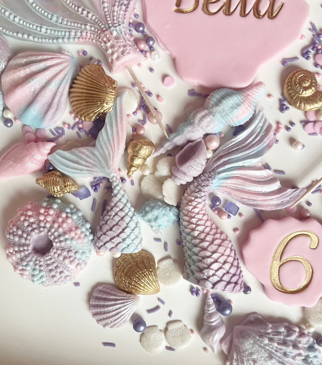 Mega large edible sugar rainbow mermaid themed cake topper set personalised with name and age
