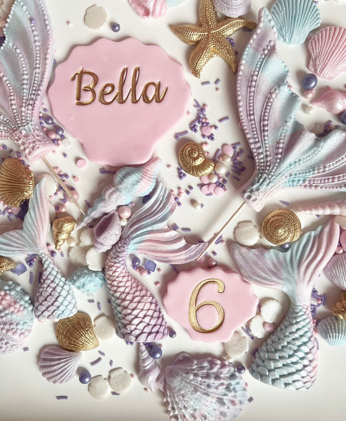 Mega large edible sugar rainbow mermaid themed cake topper set personalised with name and age